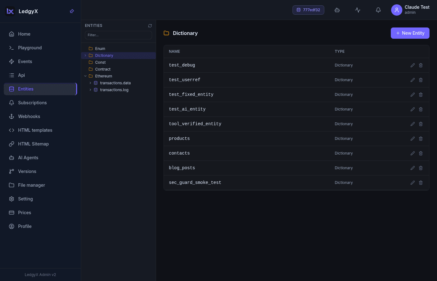 New Entity button on the Entities page