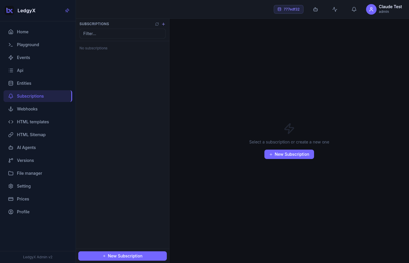 The Subscriptions page