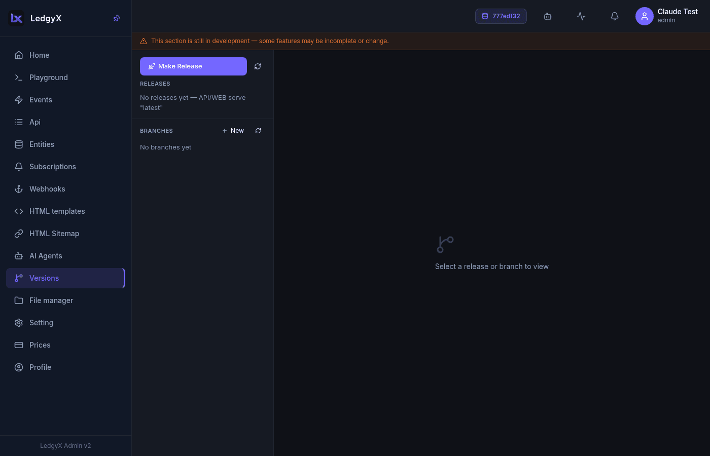 The Versions page