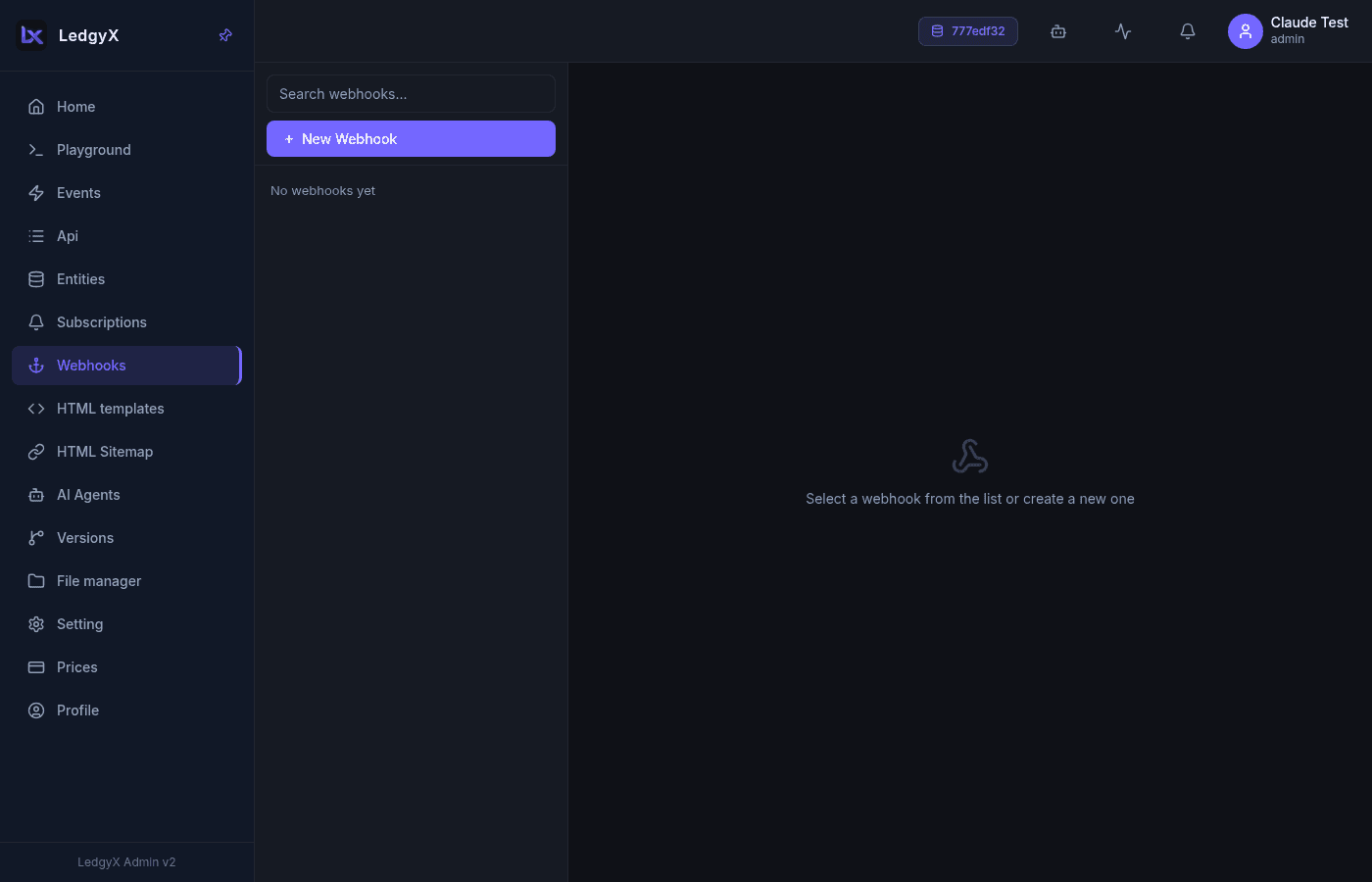 The Webhooks page